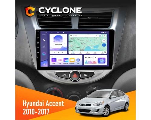 Штатна магнітола Hyundai Accent 2010-2017 Cyclone C9-011 4x64, DSP 