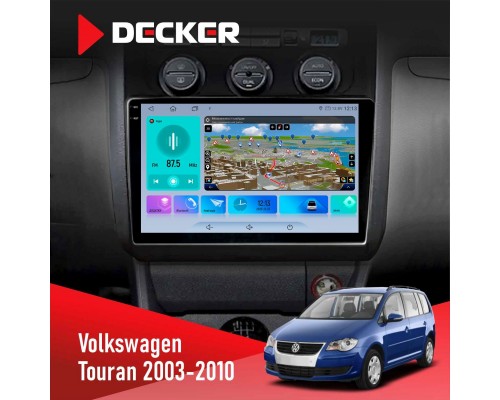 Штатна магнітола Volkswagen Touran 2003-2010 Black Climate Decker D10-009 4x64, DSP, 4G, 2k 
