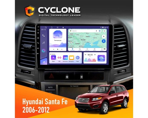 Штатна магнітола Hyundai Santa Fe 2006-2012 Cyclone C9-011 4x64, DSP 