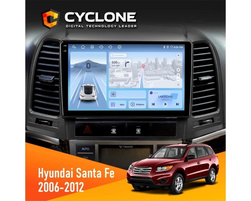 Штатна магнітола Hyundai Santa Fe 2006-2012 Cyclone C9-012 4x64 DSP 4G 
