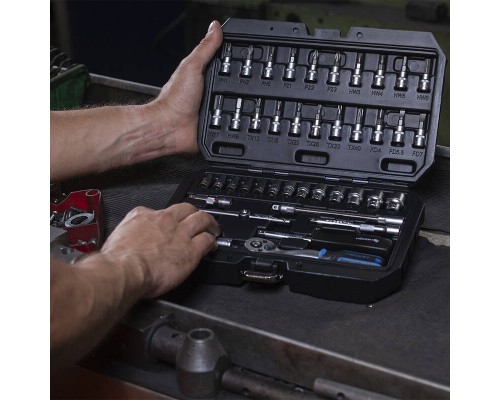 Набір інструментів, 46 шт., 1/4" HOEGERT SL/PH/PZ/TORX/HEX (HT1R216)