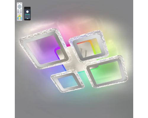 Керована світлодіодна люстра OVAL ICE RGB 75W 5S APP-725×500×93-WHITE/CLEAR-220-IP20