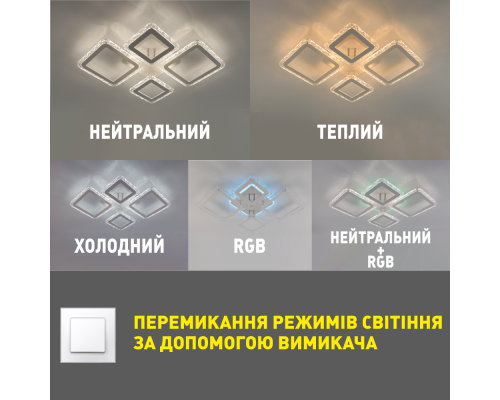 Керована світлодіодна люстра OVAL ICE RGB 75W 5S APP-725×500×93-WHITE/CLEAR-220-IP20