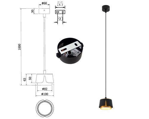 Світильник TELA 1xGX53-R-100x1000-BLACK/GOLD-220-IP20