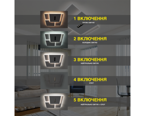 Керована світлодіодна люстра STERREN 105W 3S-520×535×55-WHITE/BLACK-220-IP20