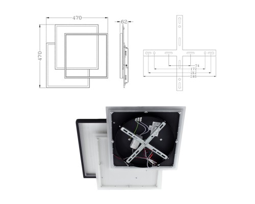 Керована світлодіодна люстра VEGA triple 80W 3S-ON/OFF-470×470×62-BLACK/WHITE-220-IP20