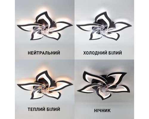 Керована світлодіодна люстра з вентилятором FAN ELLA 72W+18W 5F APP-680×120-BLACK/WHITE-220-IP20
