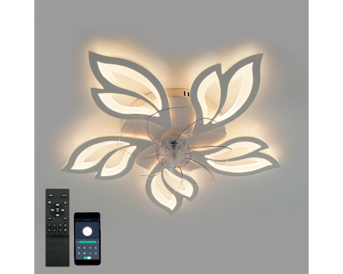 Керована світлодіодна люстра з вентилятором FAN ASTRA 85W+18W 5F APP-680×120-WHITE/CLEAR-220-IP20