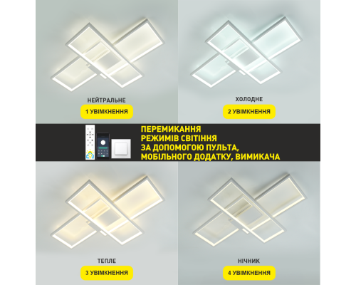 Керована світлодіодна люстра SVEN 85W 3S SMART 690x470x80-WHITE-220-IP20