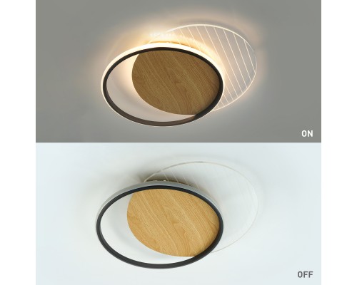 Керована світлодіодна люстра AMATO 60W 2R APP-400×505×52-BLACK/WOOD/CLEAR-220-IP20