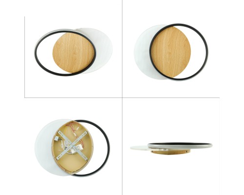 Керована світлодіодна люстра AMATO 60W 2R APP-400×505×52-BLACK/WOOD/CLEAR-220-IP20