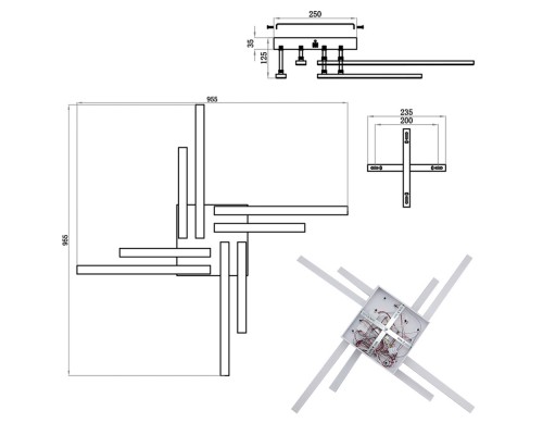 Керована світлодіодна люстра LINE-76W-8L-SMART-995x995x125-WHITE-220-IP20