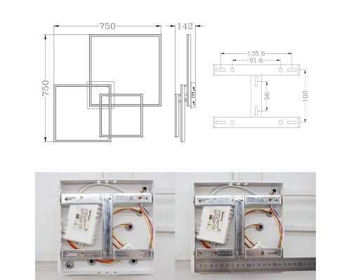 Керована світлодіодна люстра COCO 120W 3S-SMART-750x750x142-WHITE-220-IP20