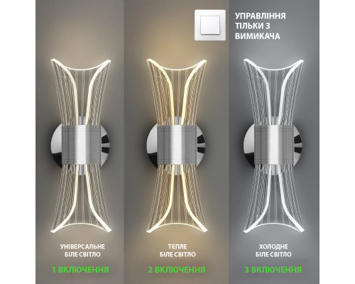Керований світлодіодний світильник бра DIO 12W 2Y-ON/OFF-215×100×85-CHROME/CLEAR-220-IP20