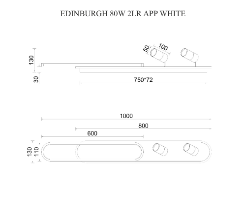 Керована світлодіодна люстра EDINBURGH 70+8W 2LR APP-1000×130×130-WHITE/BLACK-220-IP20