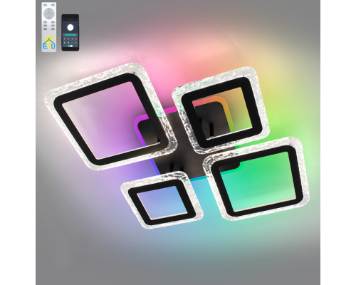 Керована світлодіодна люстра OVAL ICE RGB 75W 5S APP-725×500×93-BLACK/CLEAR-220-IP20