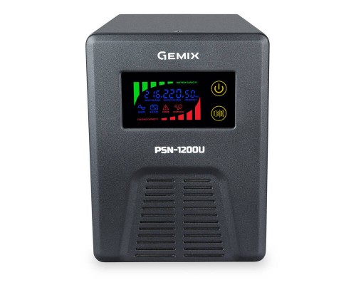ДБЖ Gemix PSN-1200U LCD, 1200ВА/800Вт, 7/13/18A, 3xEURO Schuko 