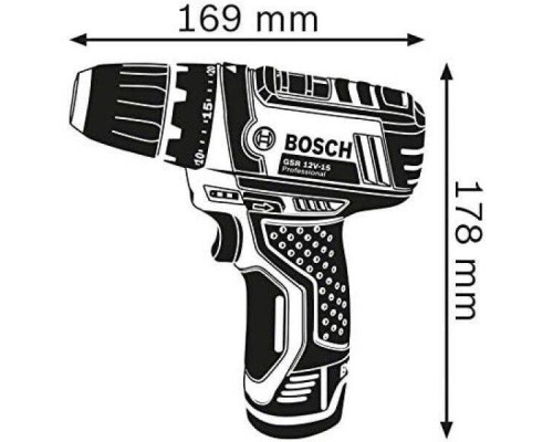 Шуруповерт акумуляторний + набір біт Bosch Professional GSR 12V-15 (12 В, 2х2 А*год, 30 Н*м) (060186810G)