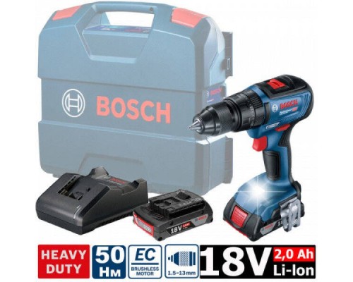 Акумуляторний ударний шуруповерт Bosch GSB 18V-50 (18 В, 2х2 А*год, 50 Н*м) (06019H5100)