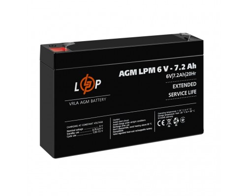 Розпродаж (3859) Акумулятор AGM LPM 6V - 7,2 Ah 09/2023 
