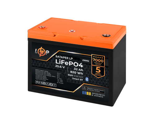 Акумулятор LP LiFePO4 25,6V - 32 Ah (820Wh) (BMS 40A/32А) пластик Smart BT 