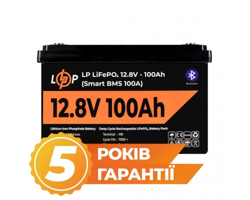 Акумулятор LP LiFePO4 12V (12,8V) - 100 Ah (1280Wh) (Smart BMS 100А) з BT пластик