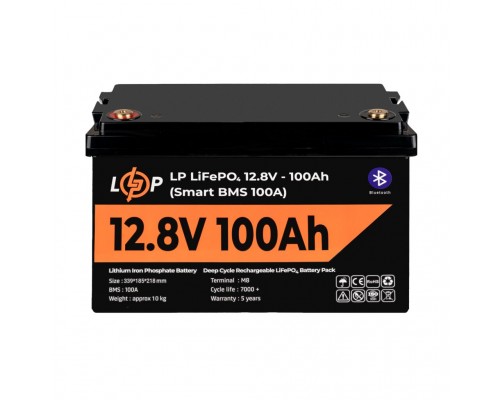 Акумулятор LP LiFePO4 12V (12,8V) - 100 Ah (1280Wh) (Smart BMS 100А) з BT пластик