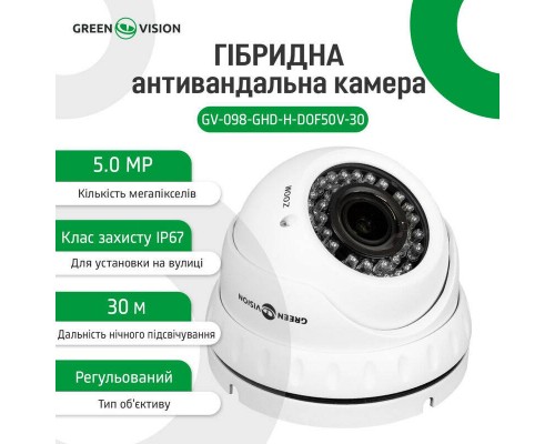Гібридна антивандальна камера GV-098-GHD-H-DOF50V-30 