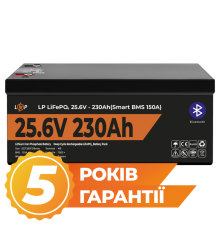 Акумулятор LP LiFePO4 25,6V - 230 Ah (5888Wh) (Smart BMS 150А) з BT пластик