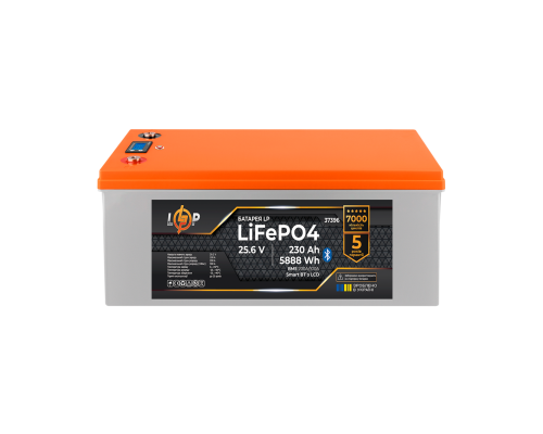 Акумулятор LP LiFePO4 25,6V - 230 Ah (5888Wh) (BMS 200A/100А) пластик LCD Smart BT 