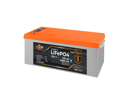 Акумулятор LP LiFePO4 25,6V - 230 Ah (5888Wh) (BMS 200A/100А) пластик LCD Smart BT 