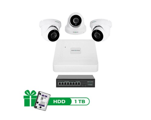 Комплект відеоспостереження на 3 камери GV-IP-K-W81/03 5MP 