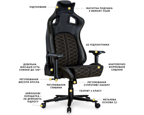 Геймерське крісло Cyberlux Hermes Fabric Black Gold (арт. GM-403 B) 