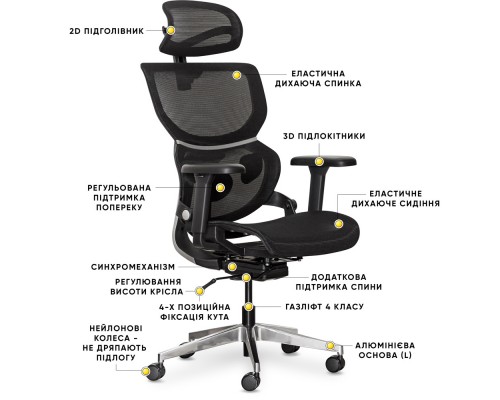 Крісло Mealux Q3 Air Black (арт. HF-Q3 M/B) 