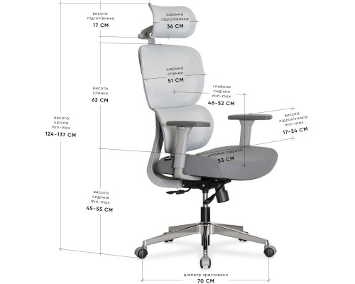 Крісло Mealux D1 Air Fabric Grey (арт. HF-D1 F/G) 