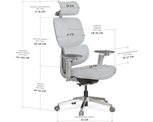 Крісло Mealux D2 Air Fabric Grey (арт. HF-D2 F/G) 