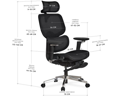 Крісло Mealux D2 Air Plus Black (арт. HF-D2 Plus M/B) 
