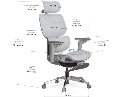 Крісло Mealux D2 Air Plus Grey (арт. HF-D2 Plus M/G) 