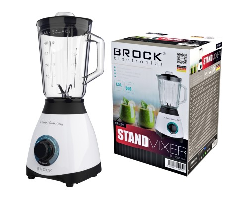 Блендер BROCK BL 1501 WH стаціонарний 500Вт/ скляна чаша 1,5л/ PULSE/ 2 швидкості/ дроблення льоду 
