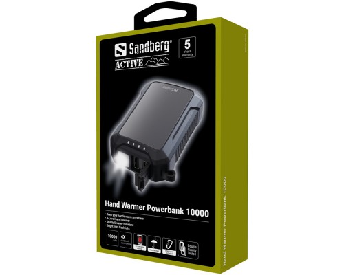 УМБ Sandberg Hand Warmer з обігрівачем рук 10000 mAh 2A, USB, Type-C in, LED ліхтар 1W 