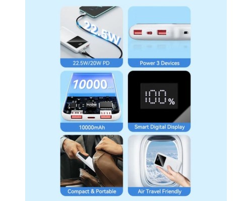 УМБ Vention 10000mAh 22.5W 3A,PD,QC 3.0, Micro-USB,USB-C,2xUSB-A,LED Display,Black 