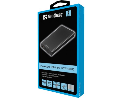 УМБ Sandberg 40000mAh 127W 20В/5А,PD, UPS mode, 2хUSB, Type-C OUT 
