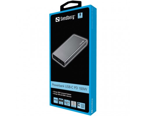 УМБ Sandberg 20000mAh 100W PD, 20 В/4,4 А ,USB, Type-C in/out 