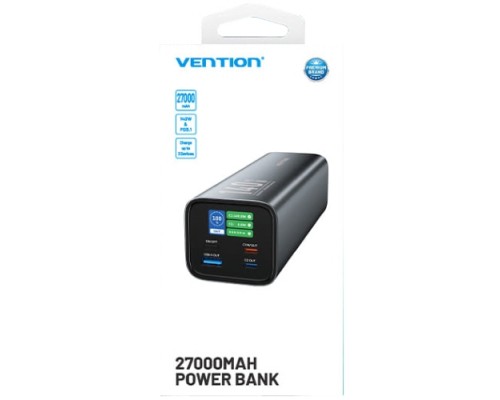 УМБ Vention 27000mAh 140W 5A PD,QC3.0, 2xUSB-C, USB-A, LED Display, Gray 