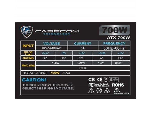 БЖ 700W Casecom, 120mm, 4хSATA, Bulk 
