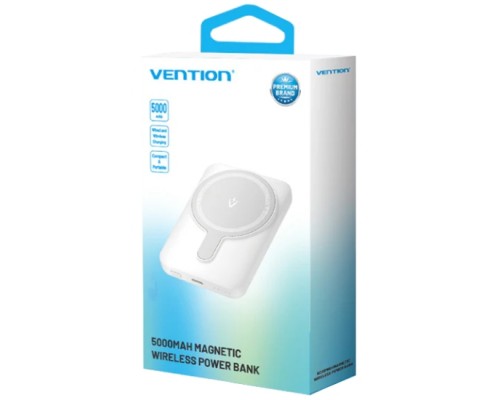УМБ Vention Magnetic Wireless 5000mAh 20W 3A, PD 1xUSB-C,Light Indicator, White 