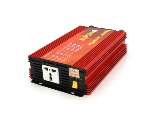 Інвертор напруги Demuda, 1000W 12/220V з апроксимованою синусоїдою, 1 універсальна розетка, клемні дроти, Q10 