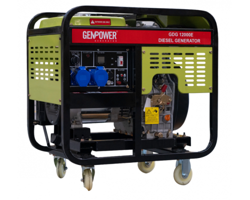 Генератор дизельний GDG 12000E, 1-фазний 230V, 50Hz, 12kVA/9.6kW, бак 30 л, витрата 0,28 л/кВтЧ, пуск: стартер/AVR, 770х820х530 мм, 141 кг 