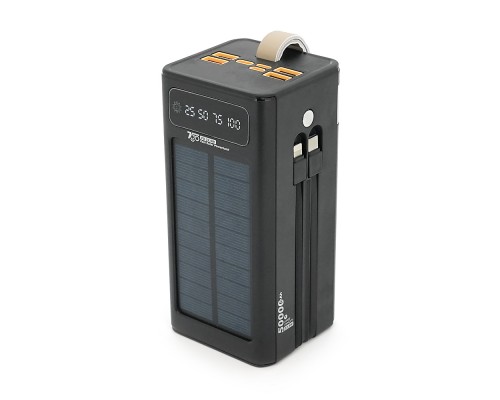 Powerbank 7GO GPW-01 50000mAh, Solar, Fast charge PD22.5W, Li-pol, LCD Display, Вхід:Type-C, Виходи: 2xUSB Type-C, 4xUSB Type-A, кабелю Type-C/Lightning, 1,080, Black, Box 