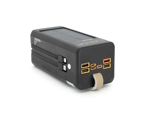 Powerbank 7GO GPW-01 50000mAh, Solar, Fast charge PD22.5W, Li-pol, LCD Display, Вхід:Type-C, Виходи: 2xUSB Type-C, 4xUSB Type-A, кабелю Type-C/Lightning, 1,080, Black, Box 
